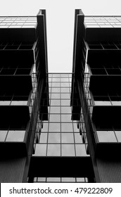 low angle view of building in b&w