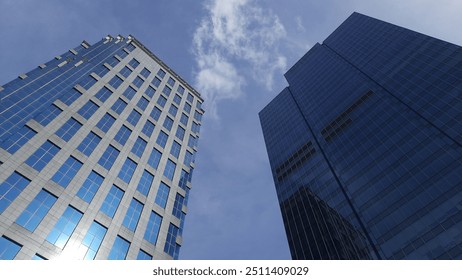 Low angle view of building skyscraper in Central Jakarta, Indonesia