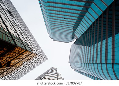 Low Angle View Of Business Buildings In Hong Kong,China.