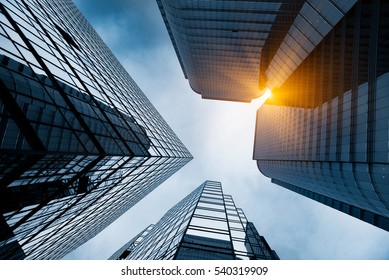 Low Angle View Of Business Buildings In Hong Kong,China.