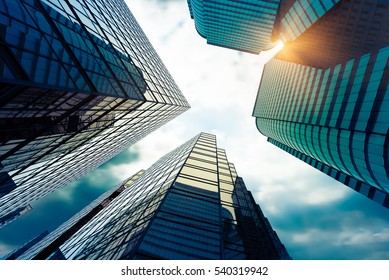 Low Angle View Of Business Buildings In Hong Kong,China.