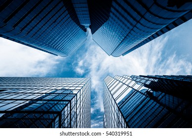 Low Angle View Of Business Buildings In Hong Kong,China.