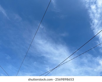 Low Angle View Of Cables Against Blue Sky