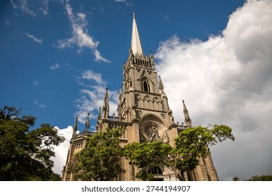 Low Angle View of Catedral de São Pedro de Alcântara Against Blue Sky in Petrópolis  Rio de Janeiro, Brazil