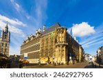Low angle view of city hall of Ghent during summer day.