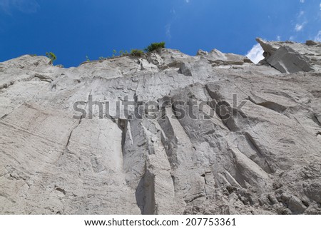 Low angle view of a cliff face during the day