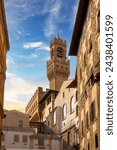 Low angle view of a clock tower, Palazzo Vecchio, Piazza Della Signoria, Florence, Italy