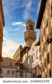Low angle view of a clock tower, Palazzo Vecchio, Piazza Della Signoria, Florence, Italy