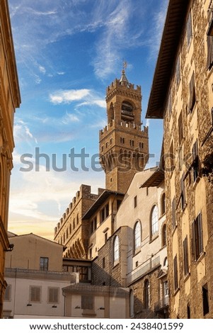Low angle view of a clock tower, Palazzo Vecchio, Piazza Della Signoria, Florence, Italy