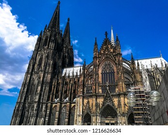 low angle view of Cologne cathedral in Germany. third person idyllic view. Travel destinations 