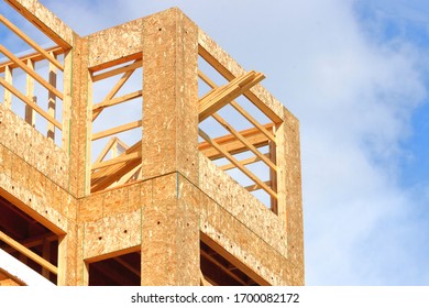 Low Angle View Of A Construction Site And A Building That Is Incomplete Because Of A Work Order Stoppage Due To The Coronavirus Pandemic. 