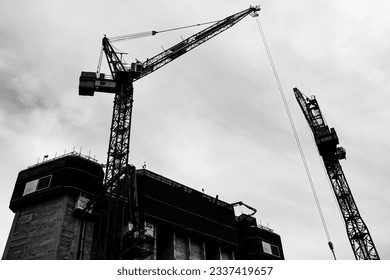 Low angle view of a construction site against the sky 