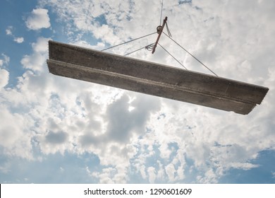 Low Angle View Crane Hooking Concrete Slap Over Construction Site