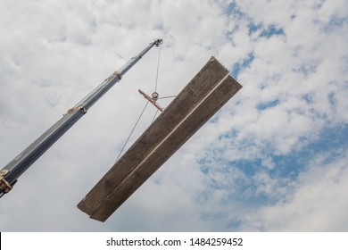 Low Angle View Crane Hooking Concrete Slap Over Construction Site