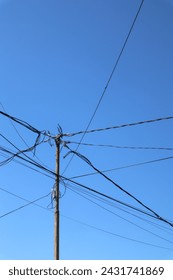 Low angle view of electric pole against sky
