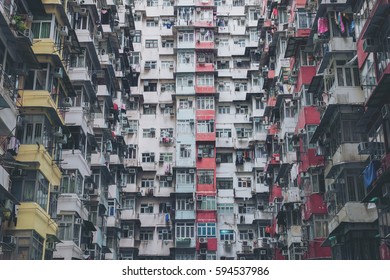 Low Angle View Image Of A Crowded Residential Building In Community In Quarry Bay, Hong Kong