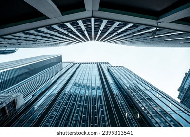 Low angle view of London CBD skyscrapers. 
