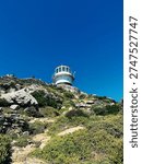 Low angle view looking up at Cape Point lighthouse in Cape Town South Africa