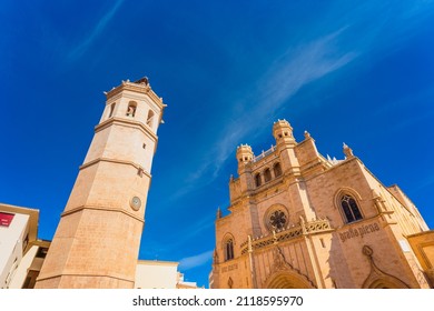 Low Angle View Of Main Monuments In Castellón De La Plana, The Santa Maria Cathedral And 