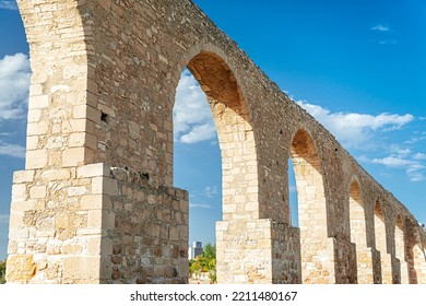 Low angle view at medieval Kamares aqueduct in Larnaca, Cyprus - Powered by Shutterstock