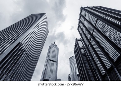 Low Angle View Of Modern Skyscraper Exterior And Sky