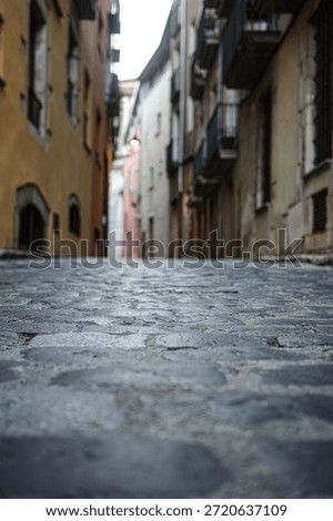 Low Angle View of Narrow Old Town Cobblestone Street