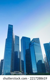 Low Angle View Of Singapore Financial District At Morning 