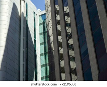 Low angle view of skyscraper corporate buildings