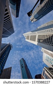 Low Angle View Of Skyscrapers At Financial District, Singapore, Republic Of Singapore