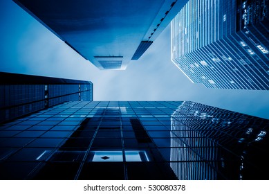 Low Angle View Of Skyscrapers In Hong Kong,China.