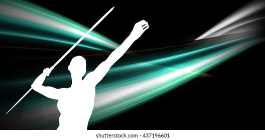 Low angle view of sportswoman is practicing javelin throw against different black silhouette - Powered by Shutterstock