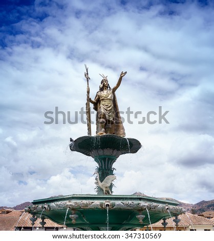 Low angle view of a statue, Plaza de Armas, Cusco, Peru