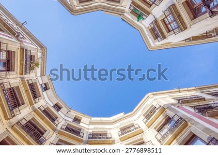Low Angle View of Traditional Apartment Buildings, Eixample, Geometric Perspective, Barcelona