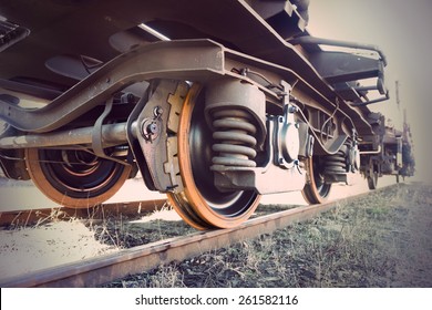 Low angle view of wheel of vintage train