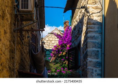 Low Angle View Of A Window In The Town Of Kaštel Sućurac, Croatia