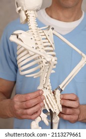 Low Back Pain Concept. Doctor Chiropractor Explains Causes Of Back Pain To Patient