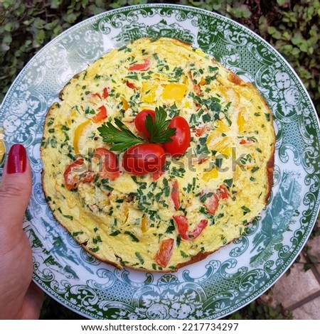 Low carbohydrate meal with a colorfull omelette for a healthy life. Paleo food. Simple lowcarb meal.