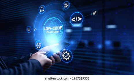 Low Code Software Development Platform Technology Concept.