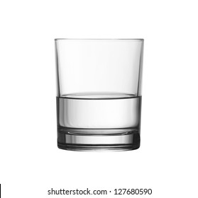 Low Half Full Glass Of Water Isolated On White With Clipping Path Included