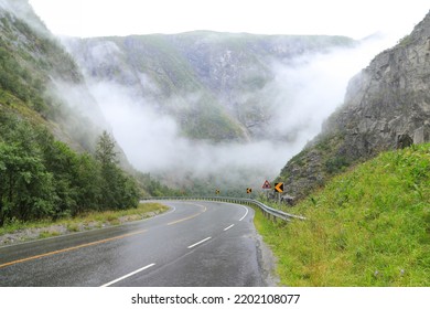 Low Hanging Clouds In The Switchbacks Of Eidfjord, Norway