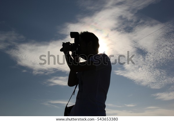 Low Key Camera Man Shade Blue Stock Photo Edit Now