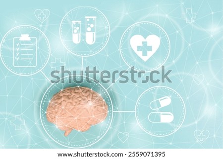 Low poly brain or Artificial intelligence concept. Symbol of Wisdom point. Abstract vector image of a human Brine. Low Polygonal wireframe blue illustration on blue background. Lines and dots, icon