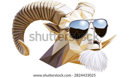 Low poly geometric ram head wearing modern aviator sunglasses