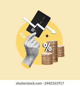 Low rate, credit card, debit card, yields decrease, less money, downward trend, economic recession, inflation, stagflation, business, financial loss, inflation, Reduction, Downward movement, Sales - Powered by Shutterstock