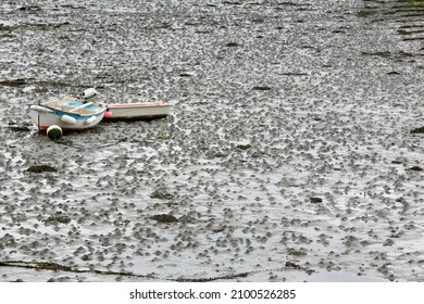 Low Tide. Boat And Sand.  France. 