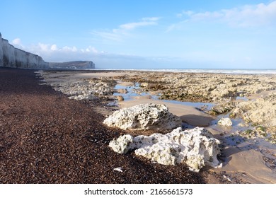 Low Tide And Criel-sur-Mer Cliffs In Normandy Coast