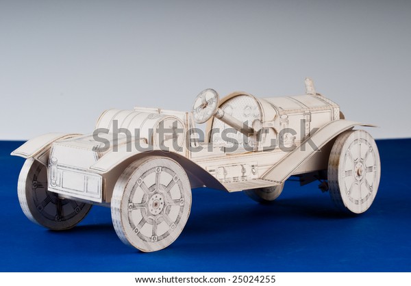 Low view of cardboard car\
model