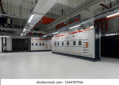 Low Voltage Switchboard. Electrical Switch Panel Of Switchgear Room At Power Plant.