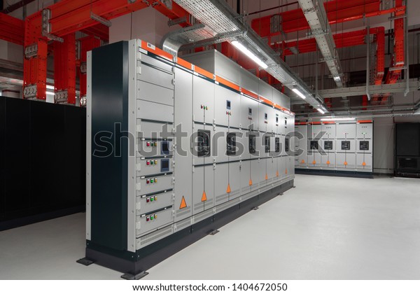 Low voltage switchboard. Electrical switch\
panel of switchgear room at power\
plant.