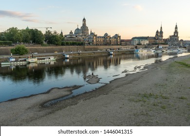 Low Water Level On The Elbe In Dresden